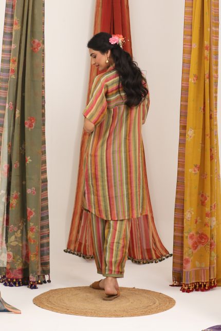 Sage Green & Multicolor Afgani Tunic Set