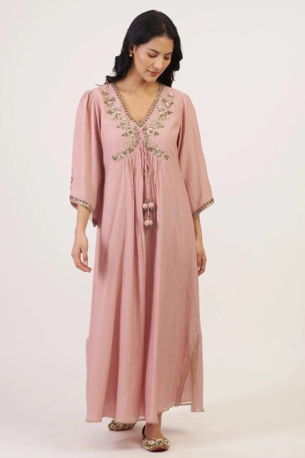 Baby Pink Yoke Embroidered Kurta