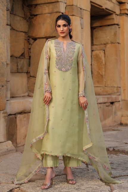 Green Heavy Neck Kurta Set