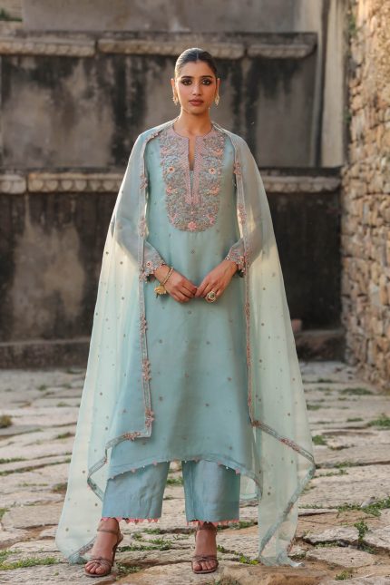 Light Blue Heavy Neck Kurta Set