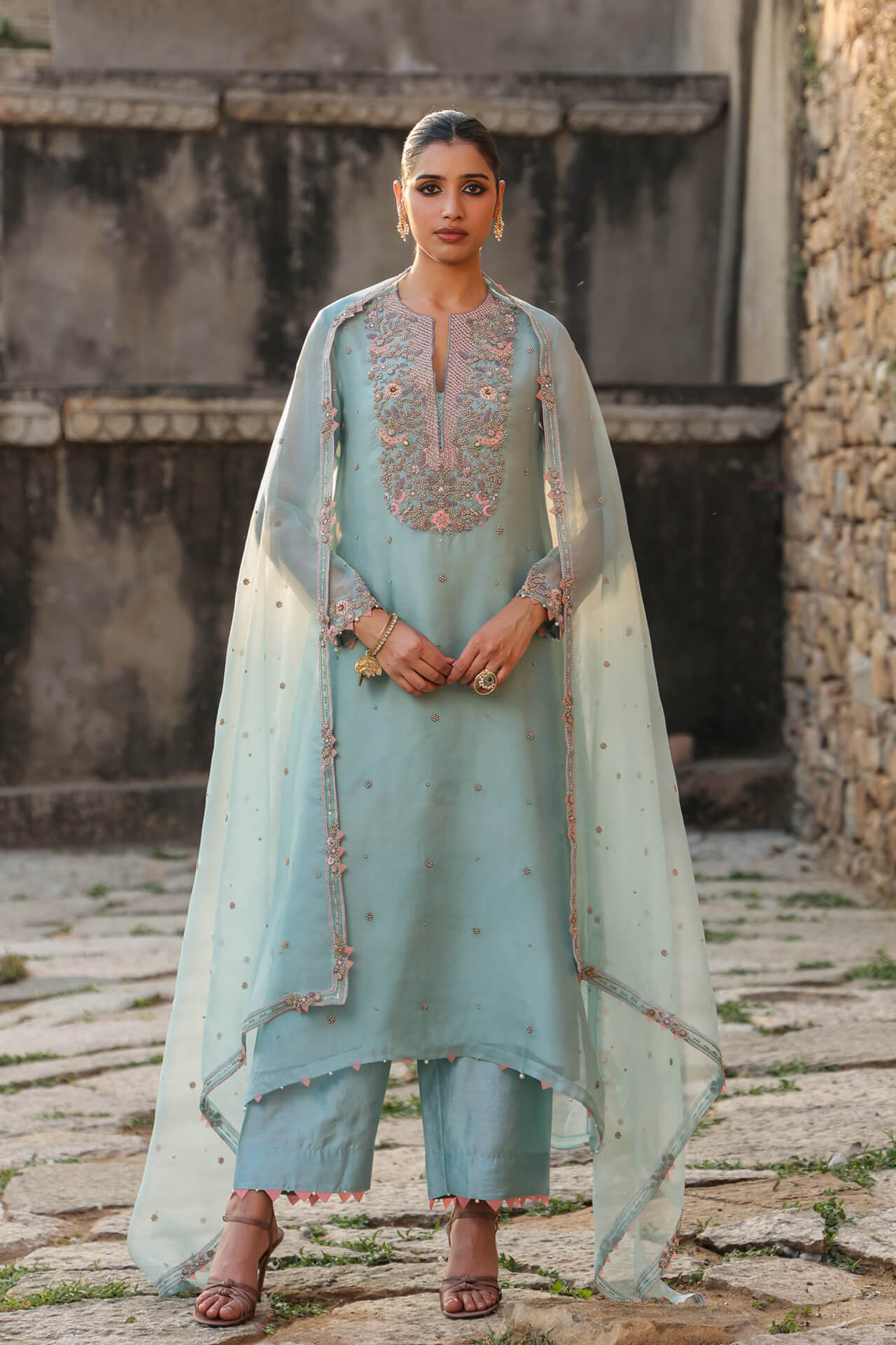 Light Blue Heavy Neck Kurta Set 1 Light Blue Heavy Neck Kurta Set