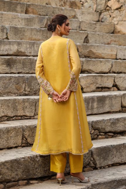Yellow Heavy Pheran Kurta Set