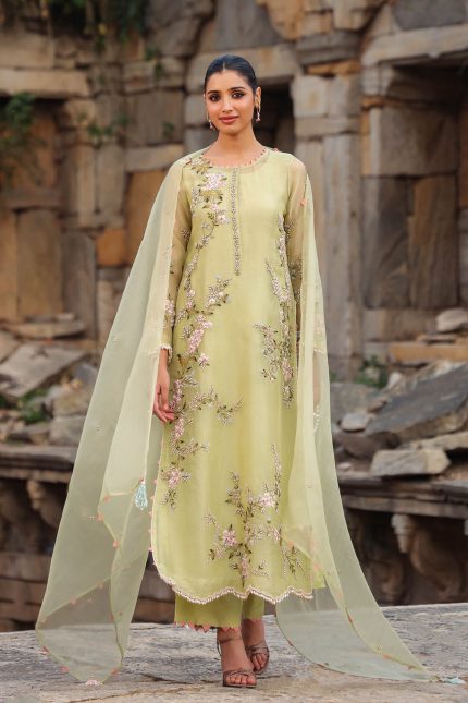 Green Multicolor Jaal Kurta Set