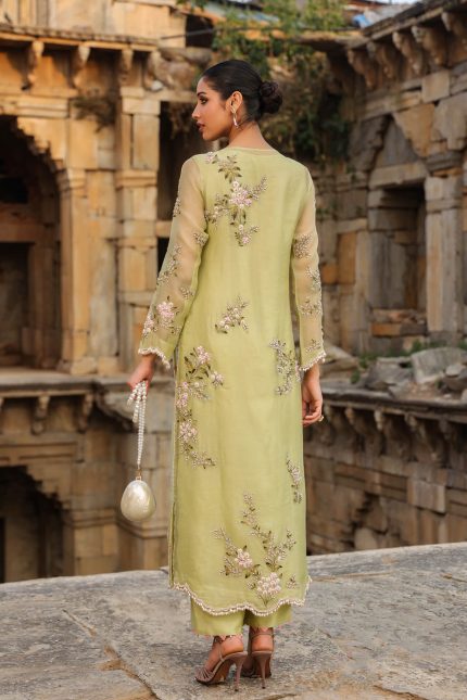 Green Multicolor Jaal Kurta Set