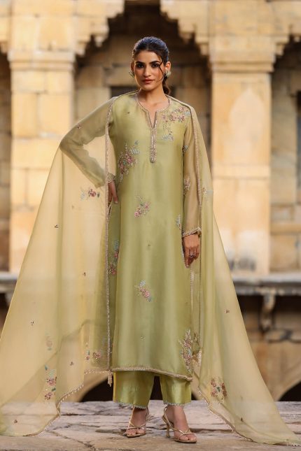 Green Phool Kurta Set