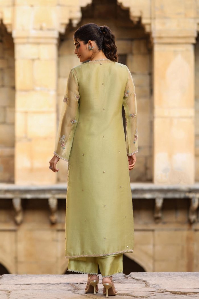 Green Phool Kurta Set