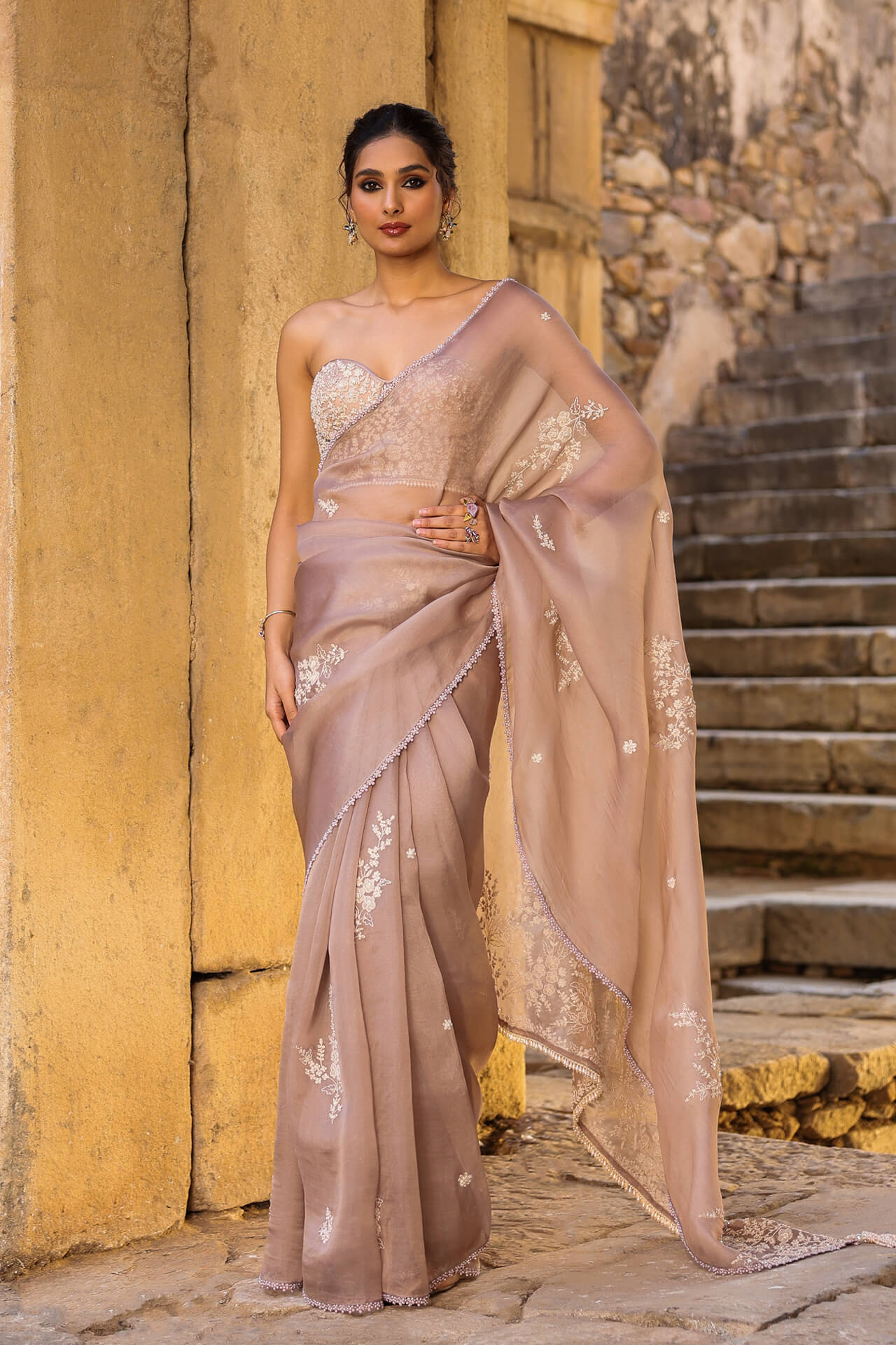 Grey Applique Corset Saree Set 1 Grey Applique Corset Saree Set