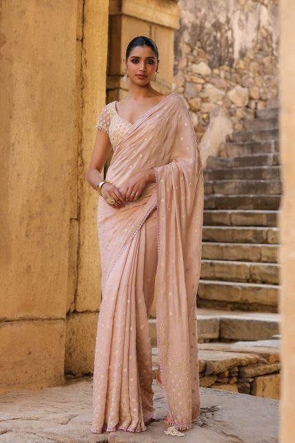 Light Pink Heavy Butti Saree Set