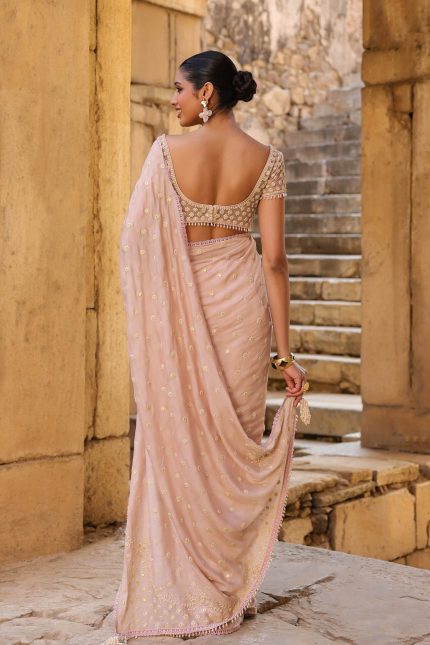 Light Pink Heavy Butti Saree Set