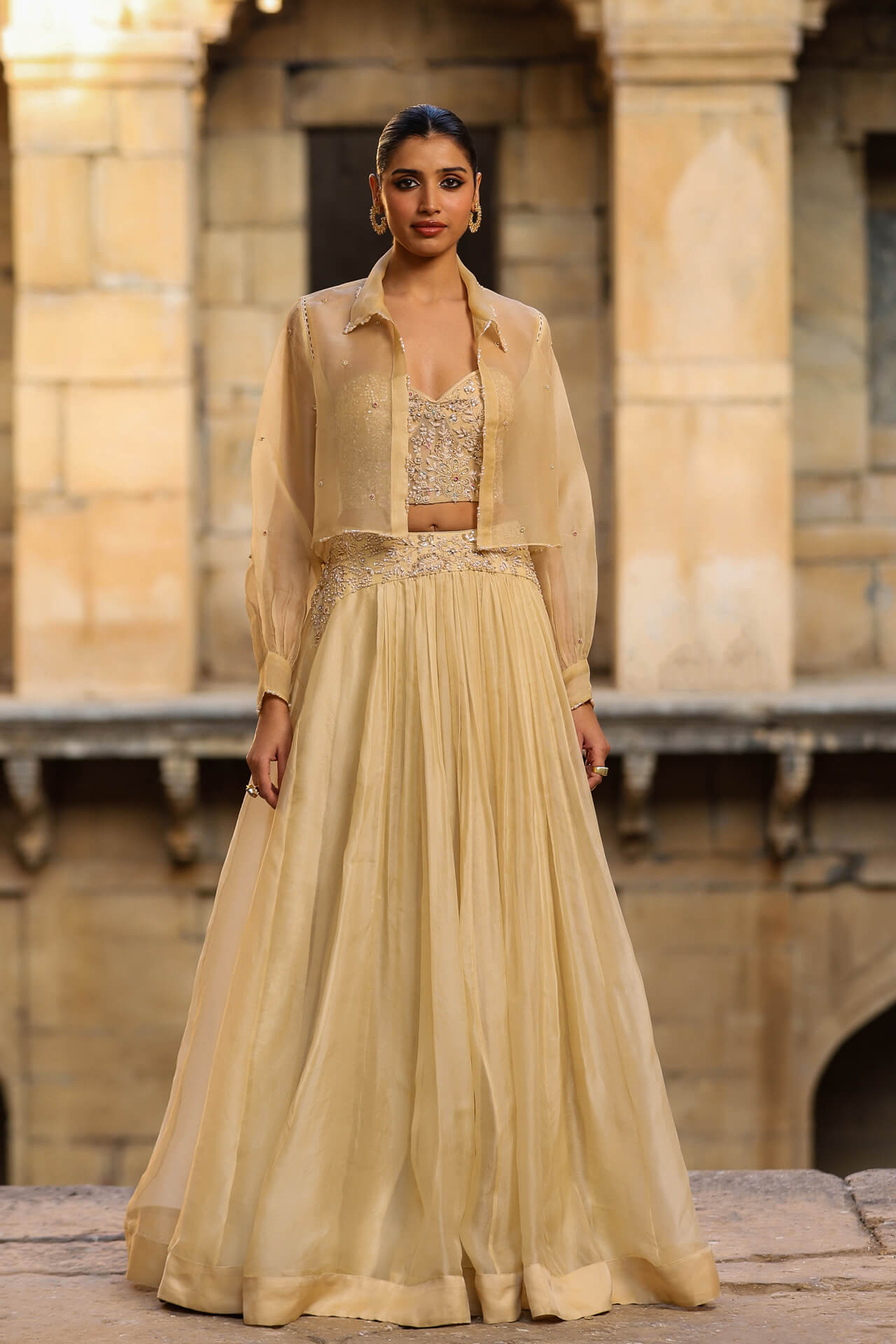 Beige Jacket Lehenga Set