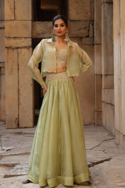 Green Jacket Lehenga Set