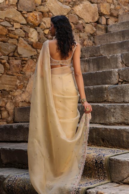 Beige Multicolor Butti Saree Set
