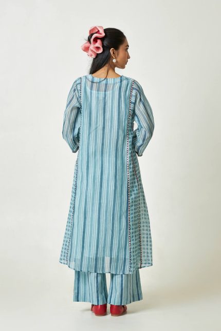 Azure Drift Block Printed Kurta Set