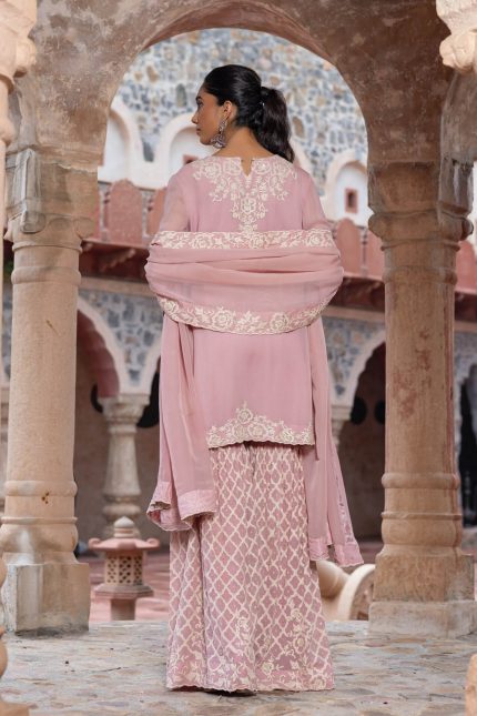 Blush Pink Aari Embroidered Sharara Set