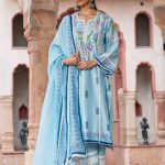 Aqua Blue Block Printed Suit Set