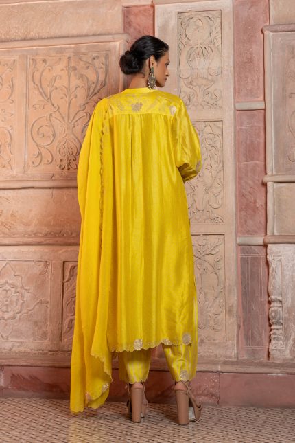 Yellow Pola Dot Kurta Set