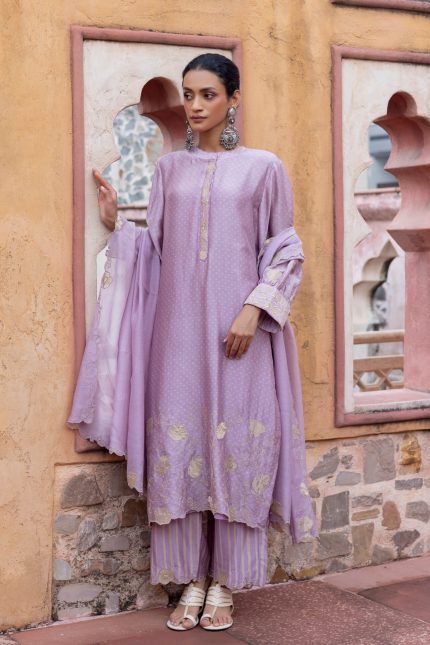 Lilacpolka Dot Kurta Set