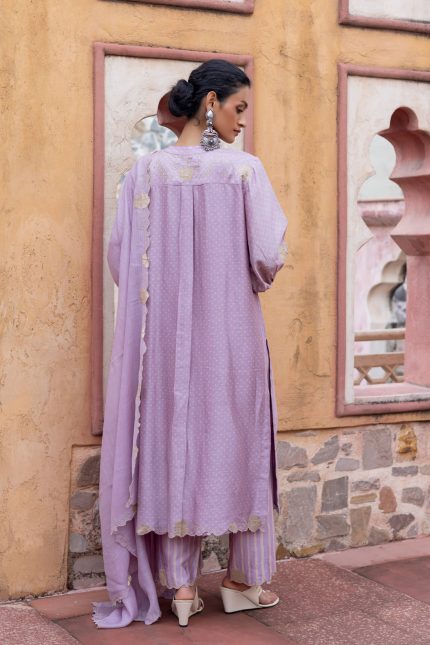 Lilacpolka Dot Kurta Set