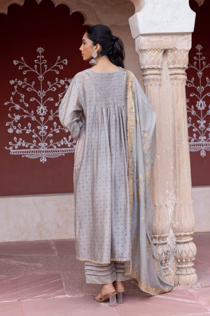 Grey Bandhani Block Printed Kurta Set