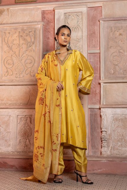 Mustard Antique Zari Kurta Set
