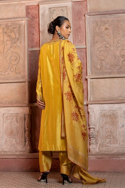Mustard Antique Zari Kurta Set