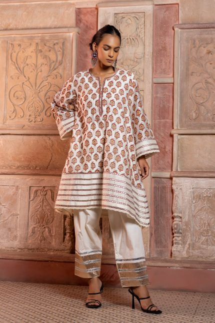 Ivory Block Printed Tunic Set