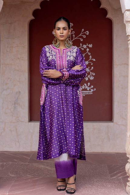 Purple Bandhini Printed Tunic Set