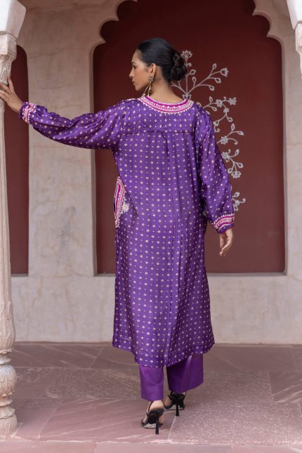 Purple Bandhini Printed Tunic Set