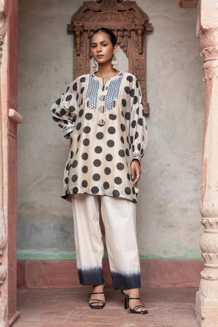 Beige Polka Dot Printed Co-ord Set