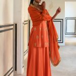 Orange Floral Butti Embroidered Pallazo Set