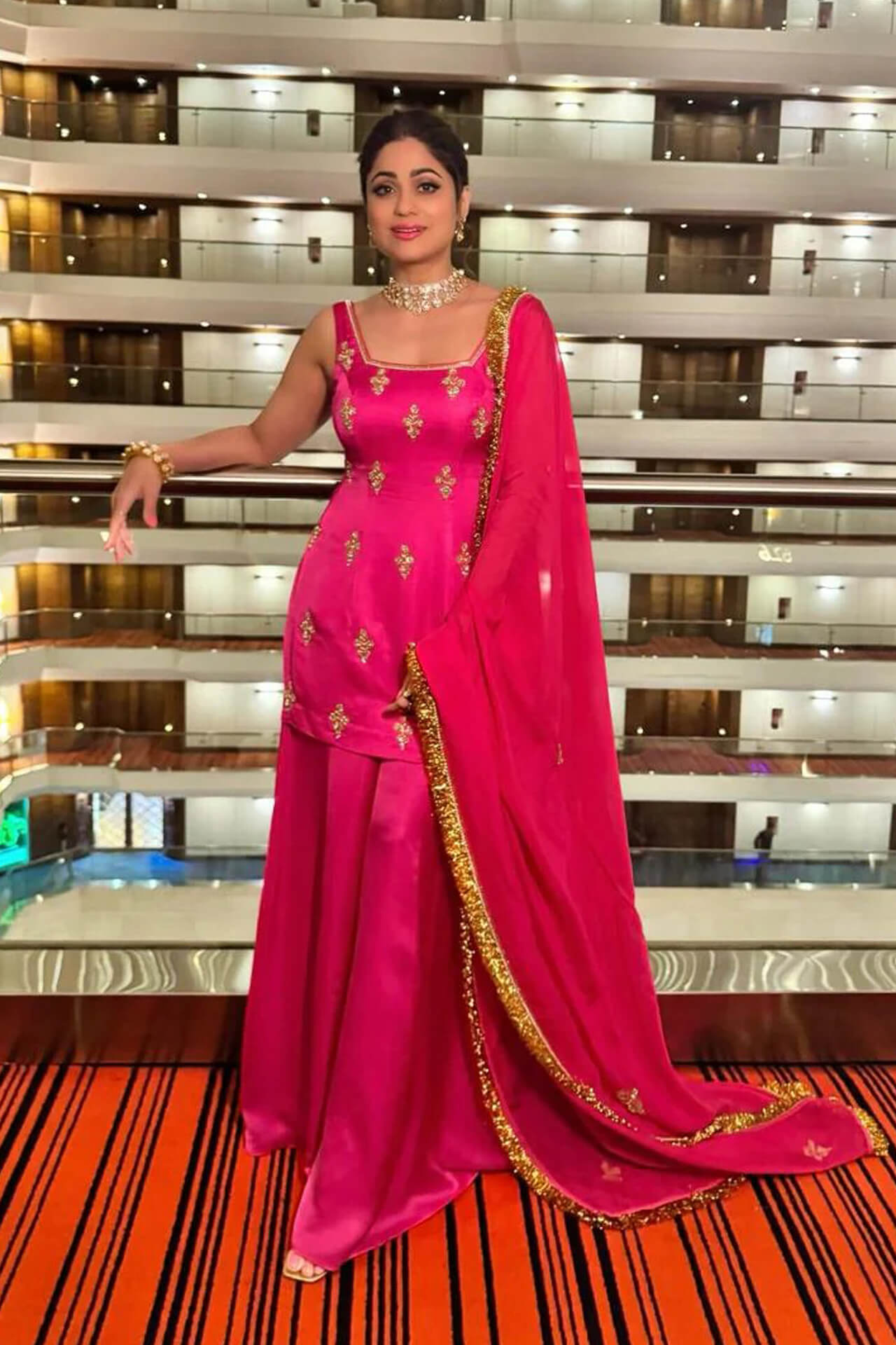 BWS00225-EASE-1045-SHAMITA_01 Pink Floral Butti Embroidered Pallazo Set - Image 1