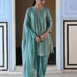 Turquois Embroidered Dhoti Set