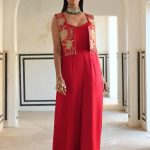 Red Floral Embroidered Jumpsuit