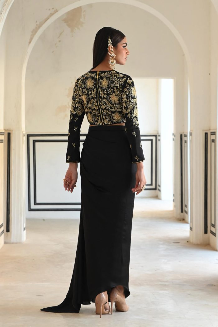 Black Floral Jaal Embroidered Jumpsuit