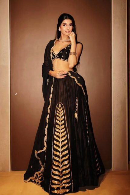 Black Leaf Embroidered Lehenga Set
