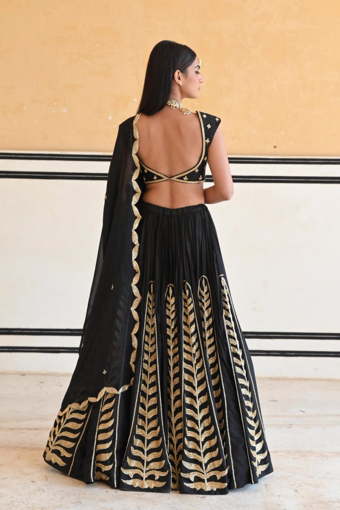 Black Leaf Embroidered Lehenga Set