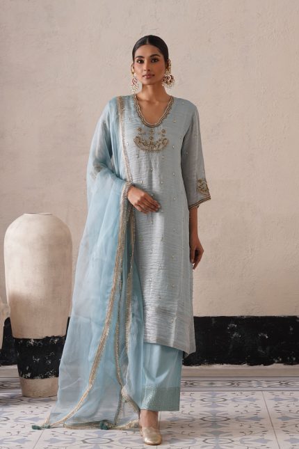 Powder Blue Straight Kurta Set
