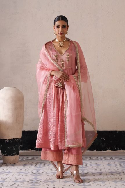 Rose Pink Gathered Kurta Set