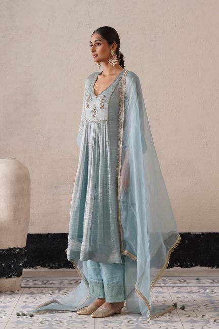 Powder Blue Gathered Kurta Set