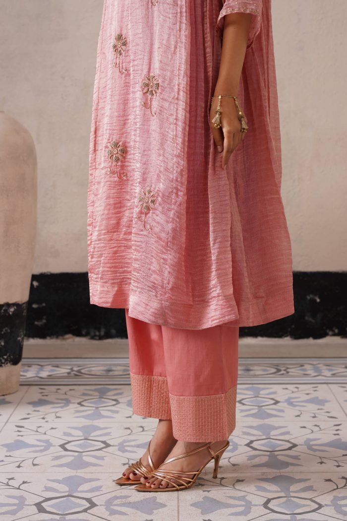 Rose Pink Curve Panel Kurta Set