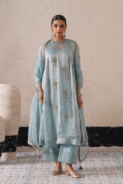 Powder Blue Curve Panel Kurta Set