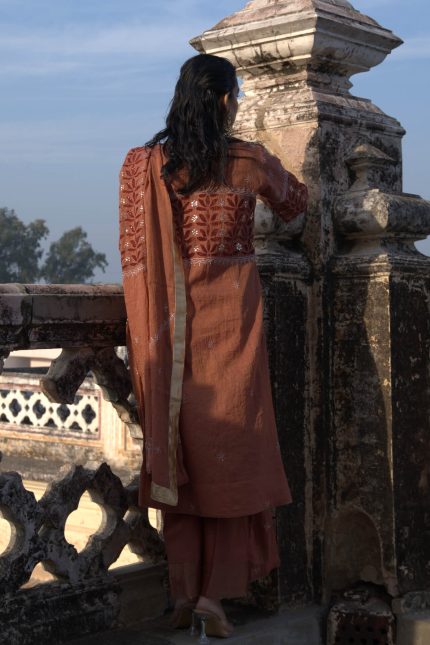 Rust Red Cutwork Suit Set