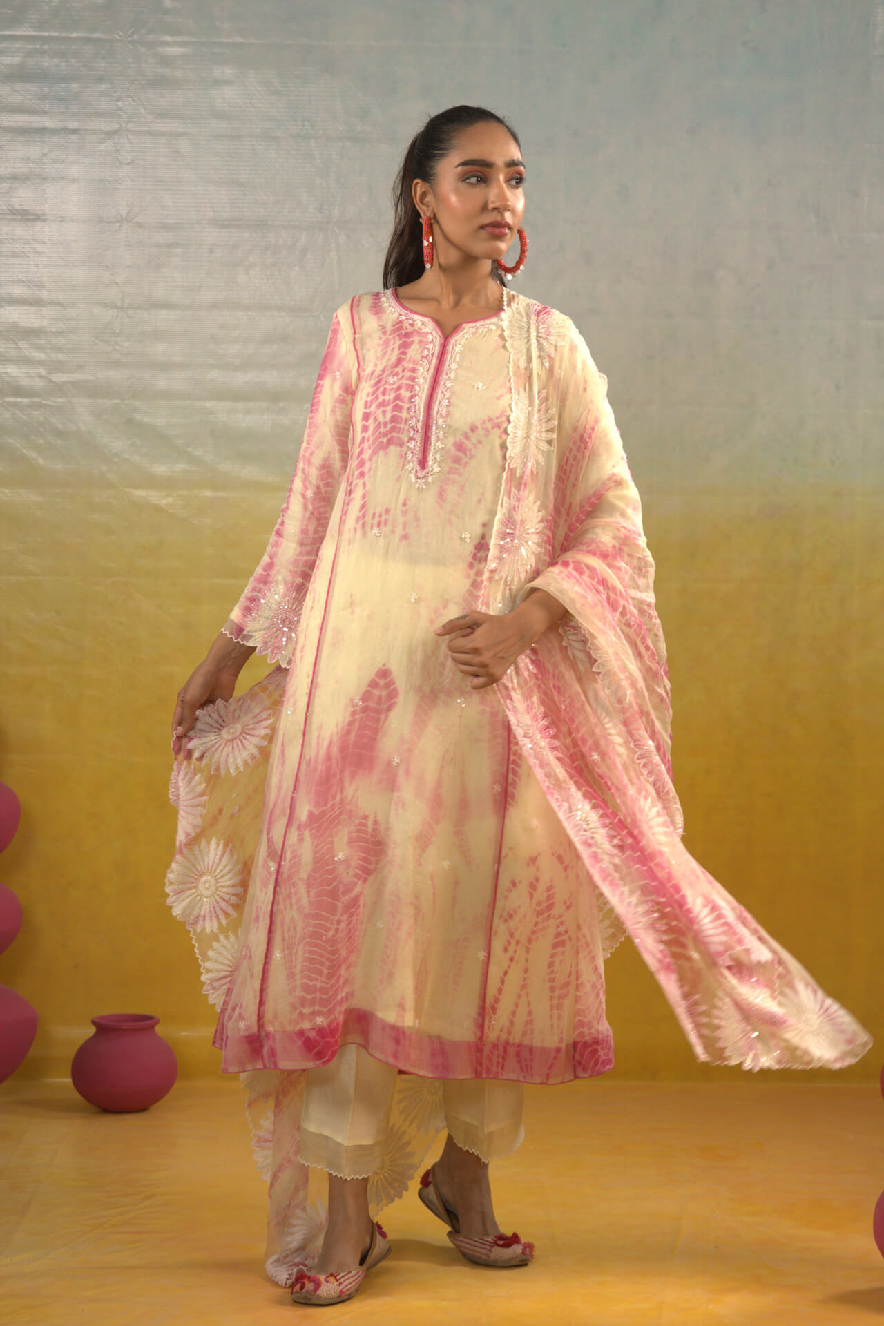 Ivory Chikankari And Katdana Embroidered Suit Set