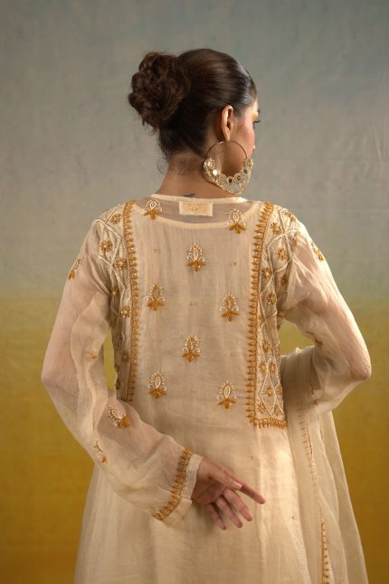 Ivory Chikankari Threadwork Embroidered Suit Set