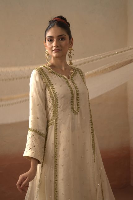 Ivory Chikankari And Mukaish Embroidered Suit Set