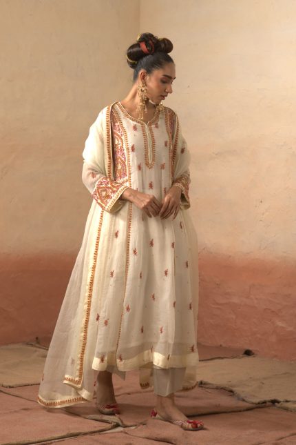 Ivory Chikankari Embroidered Suit Set