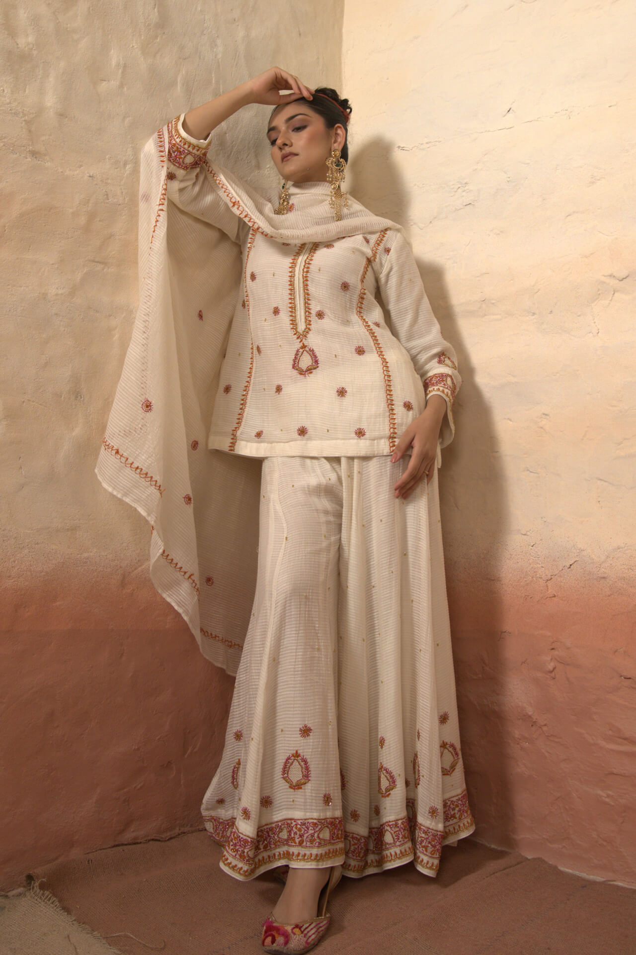 White Chikankari And Zardozi Embroidered Sharara Set 1 White Chikankari And Zardozi Embroidered Sharara Set