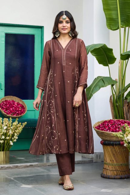 Brown Gulkandi Mootichor Kurta Set