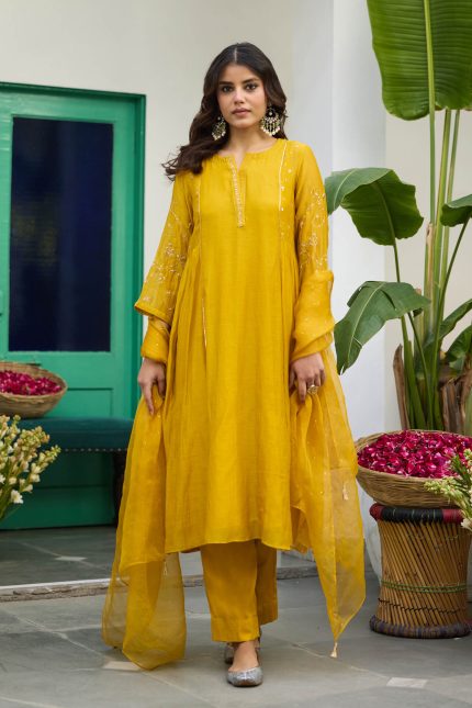 Yellow Soorajmukhi Motichoor Kurta Set