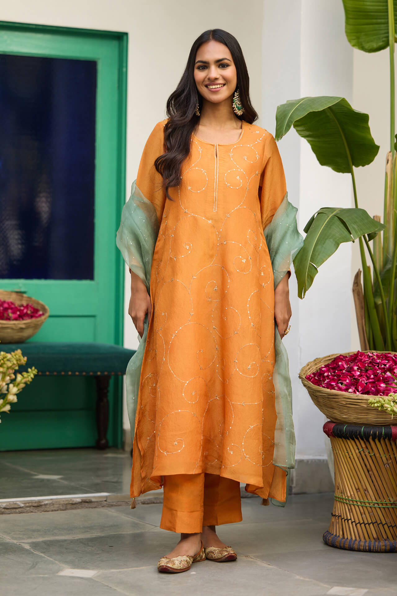 BWS00234-TTCHSS2026015_01 Orange Shagan Motichoor Kurta Set - Image 1